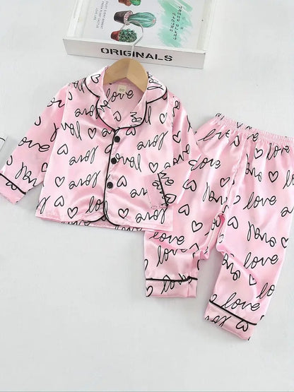 Pink Love Printed Unisex Kids Nightsuit Set