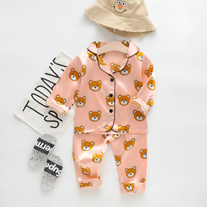 Pink Teddy Printed Unisex Nightsuit Set For Kids