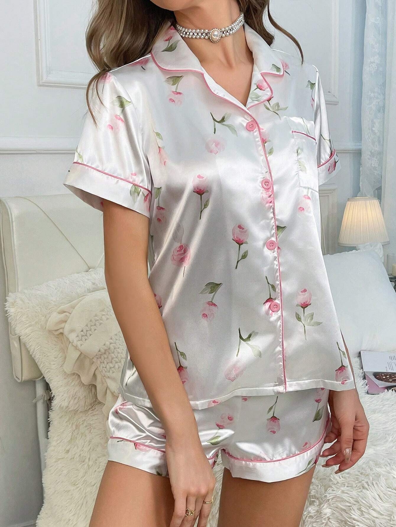 Rossy Pink Printed Nightsuit Set For Women