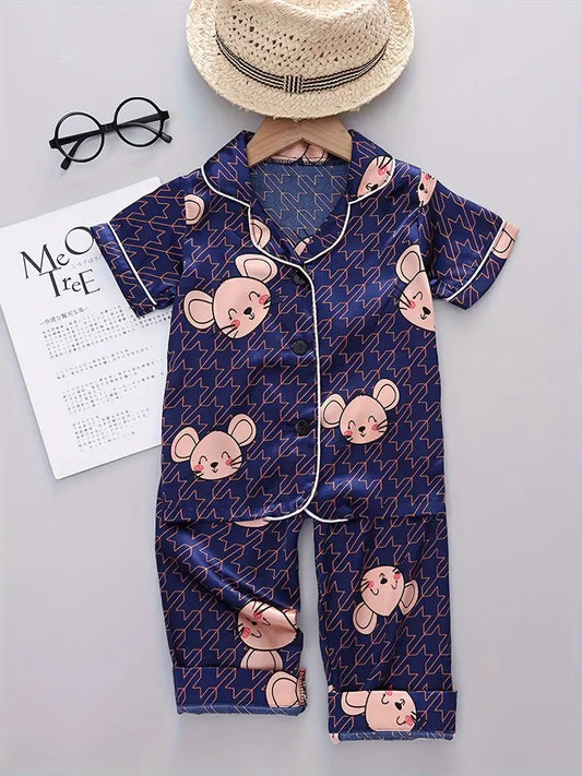 Cartoon Printed Unisex Kids Nightsuit Set