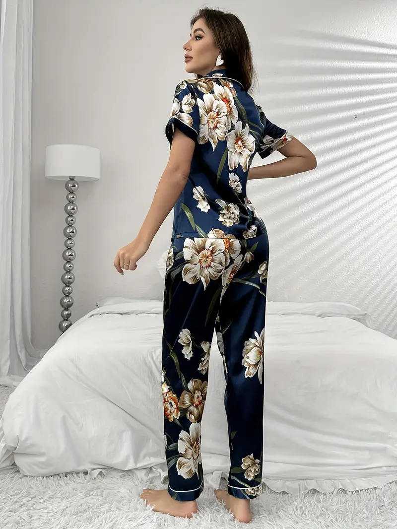 Blue Floral Printed Pajama Set