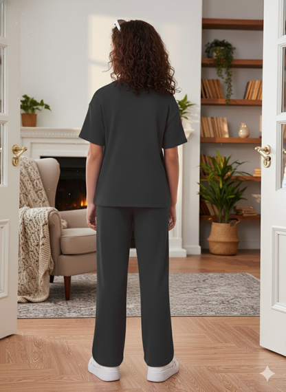 Girls T-shirt and Wide legs Pants Co-ords Set ( Black )