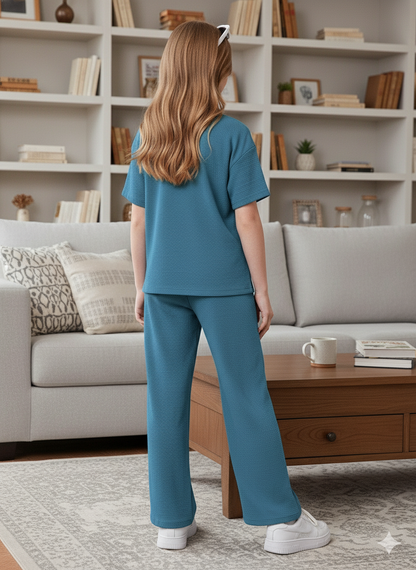 Girls T-shirt and Wide legs Pants Co-ords Set ( Airforce )