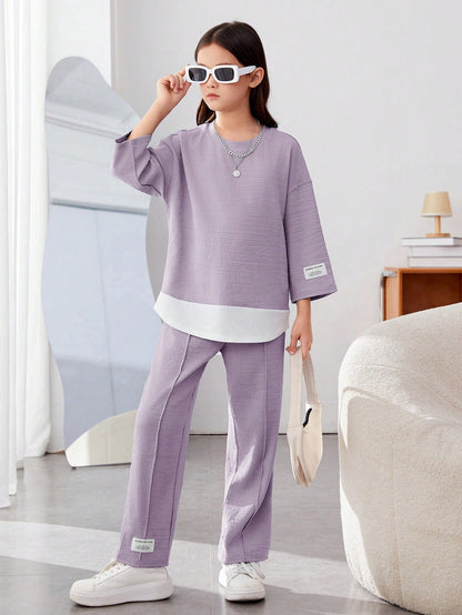 Girls Modern Oversized and  Pant Set ( Blue )