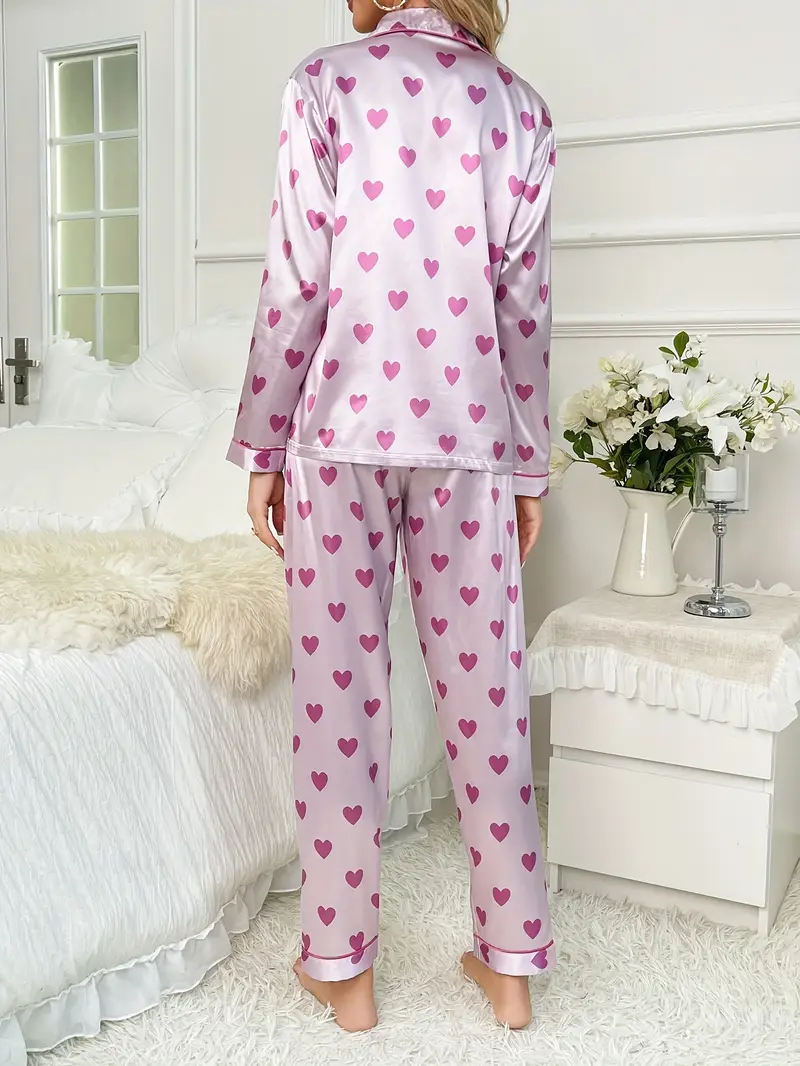 Lavender Heart Printed Pajama Set