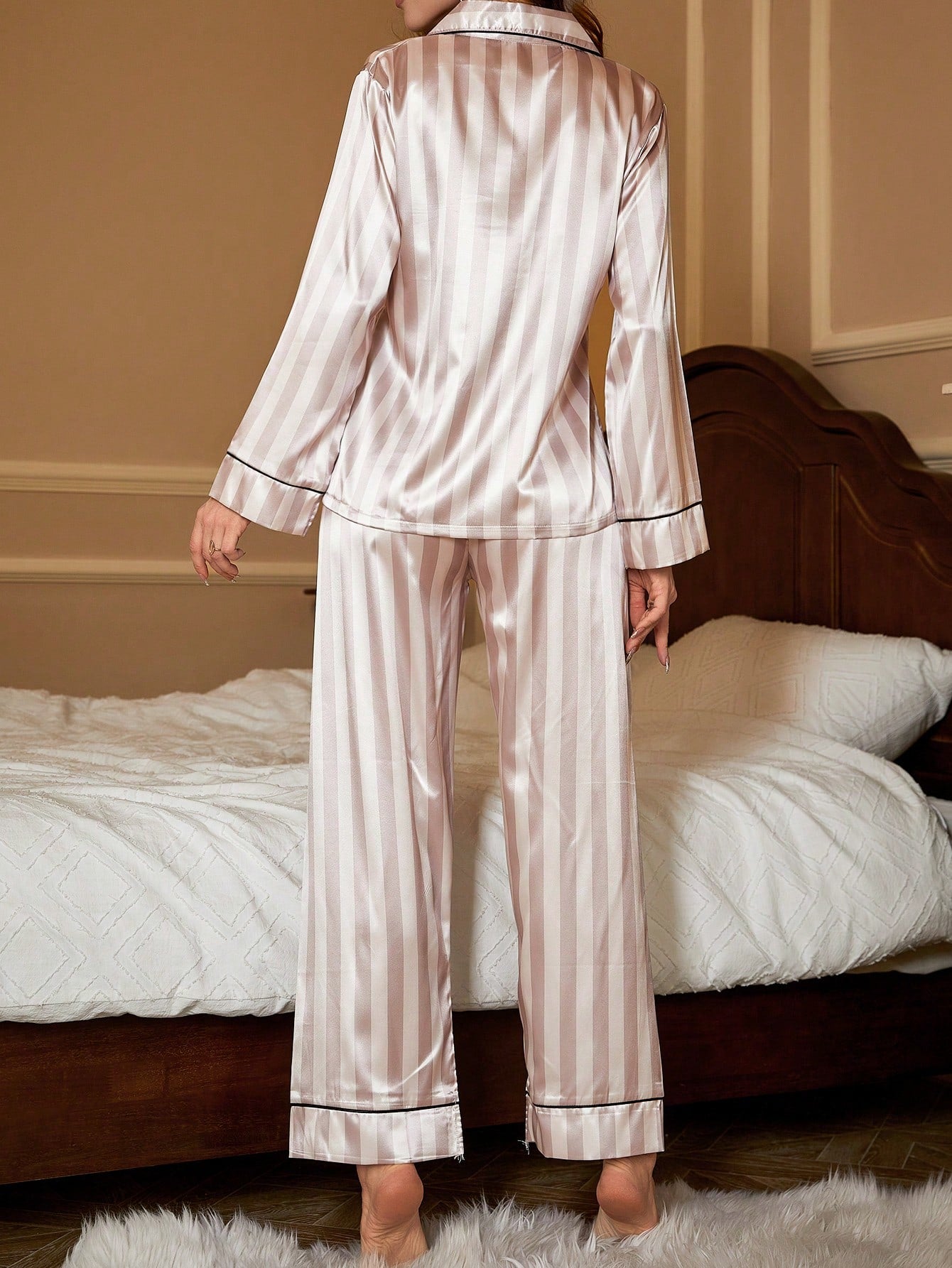 Beige Printed Pajama Set