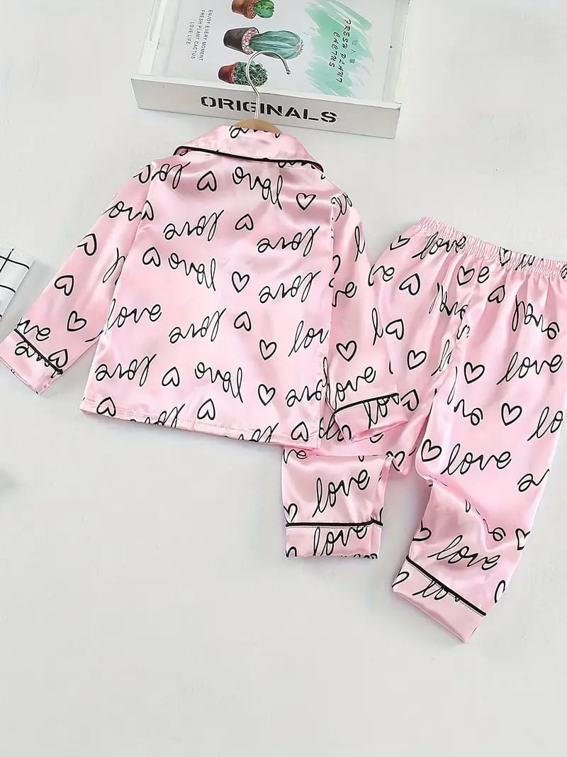 Pink Love Printed Unisex Kids Nightsuit Set