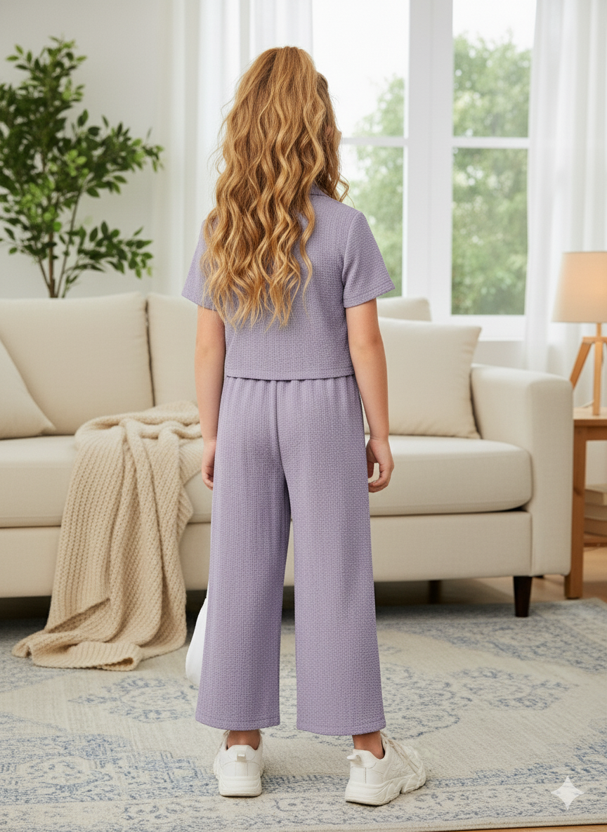 Girls Jacket and Wide legs Pants Co-ords Set ( Purple )