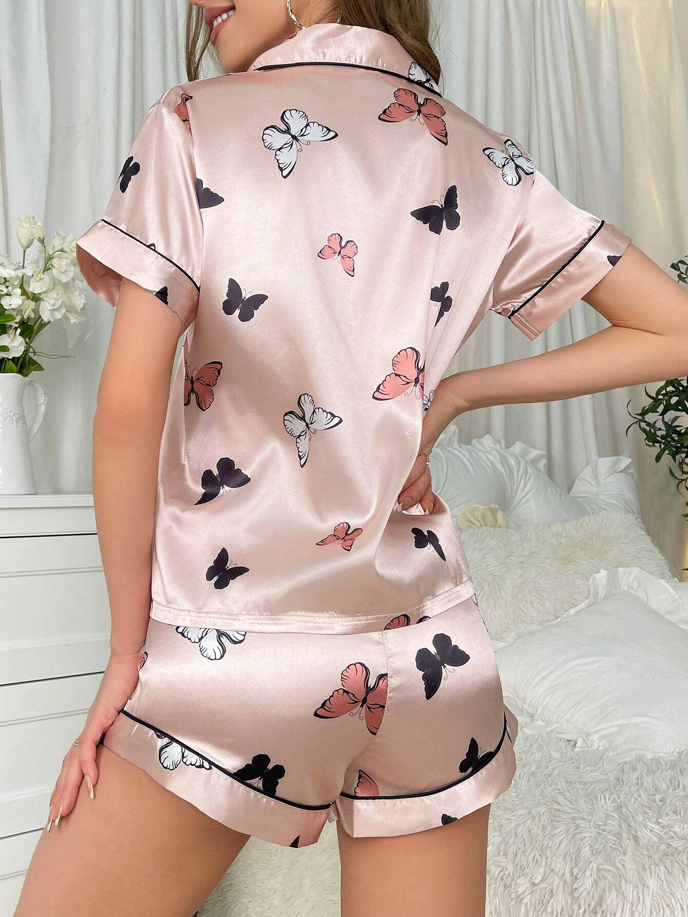 Colorful Butterflies Printed Nightsuit Set For Women