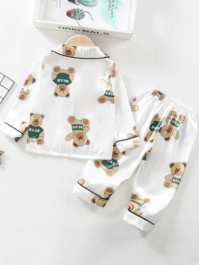 White Bear Printed Unisex Kids Nightsuit Set