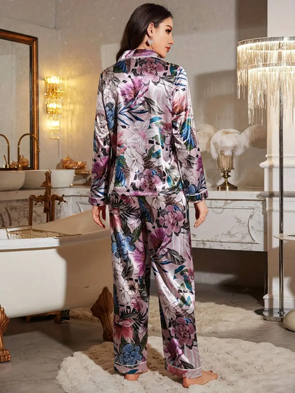Wine Floaral Printed Pajama Set