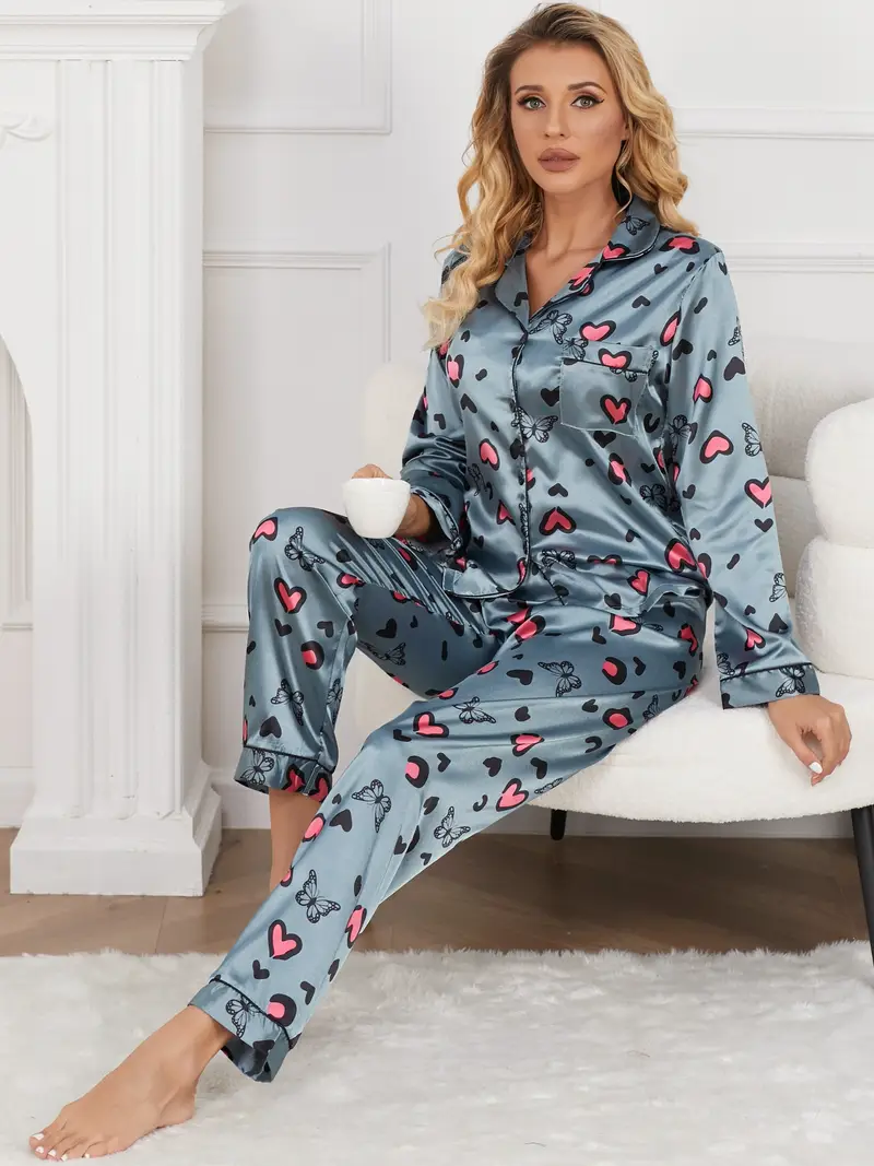 Grey Heart Printed Pajama Set