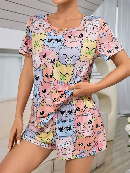 Women's Cat Printed Co-Ord's Set