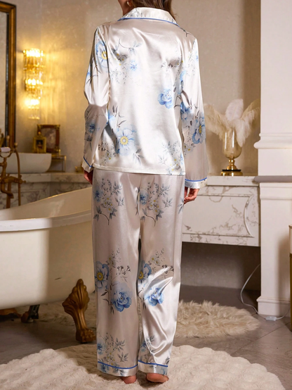 Blue Floral Printed Pajama Set