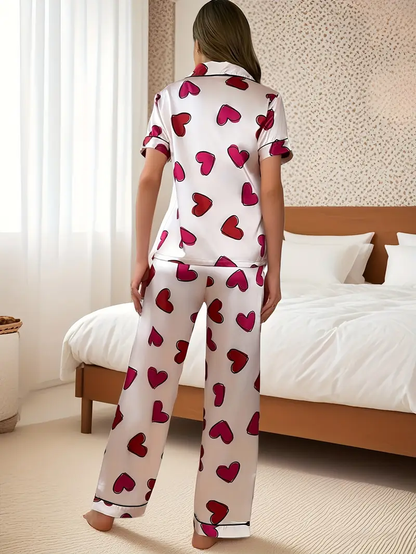 Red Heart Printed Pajama Set