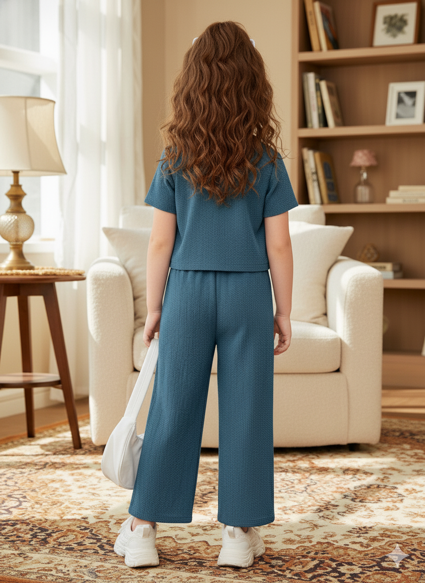 Girls Jacket and Wide legs Pants Co-ords Set ( Airforce )