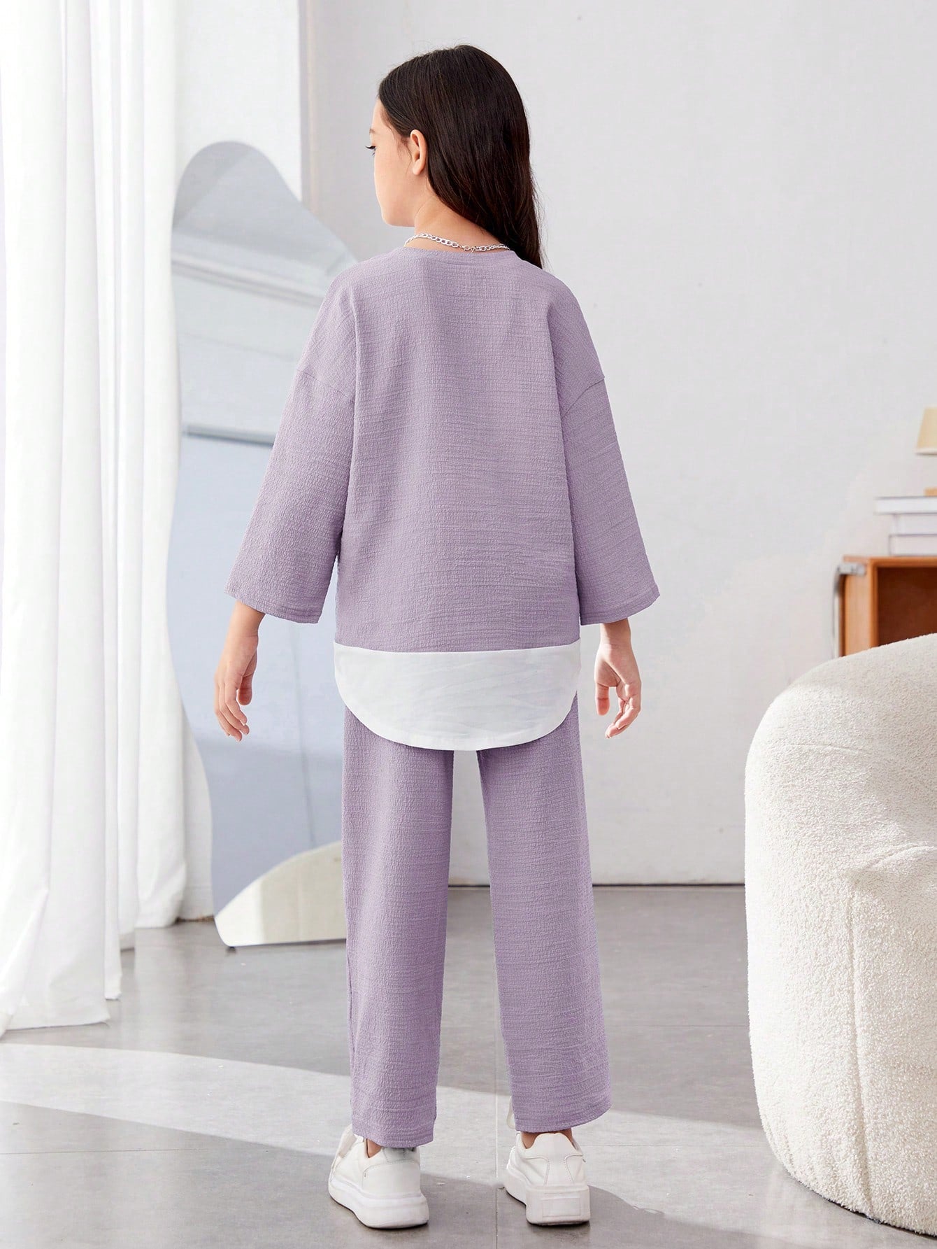 Girls Modern Oversized and  Pant Set ( Blue )