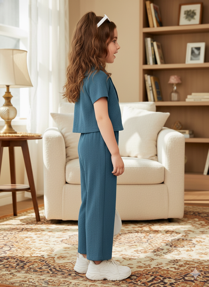 Girls Jacket and Wide legs Pants Co-ords Set ( Airforce )