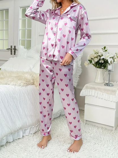 Lavender Heart Printed Pajama Set