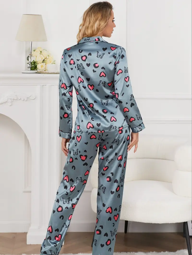Grey Heart Printed Pajama Set