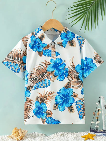 Kids Half Sleeves Printed Polo T-shirts