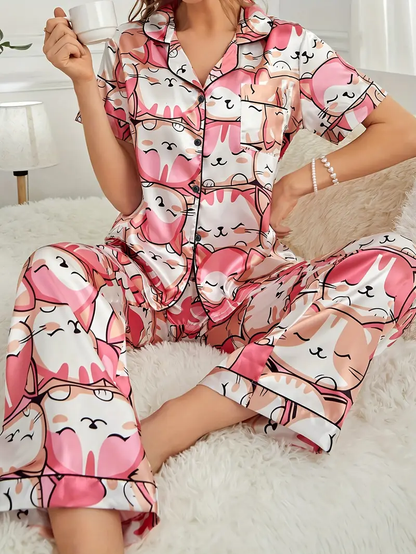 Cat Printed Pajama Set