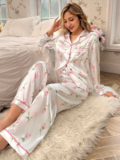 Rose Printed Pajama Set