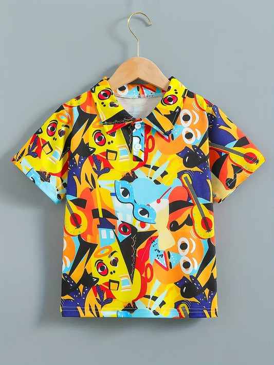 Kids Half Sleeves Printed Polo T-shirts