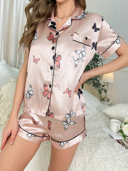 Colorful Butterflies Printed Nightsuit Set For Women