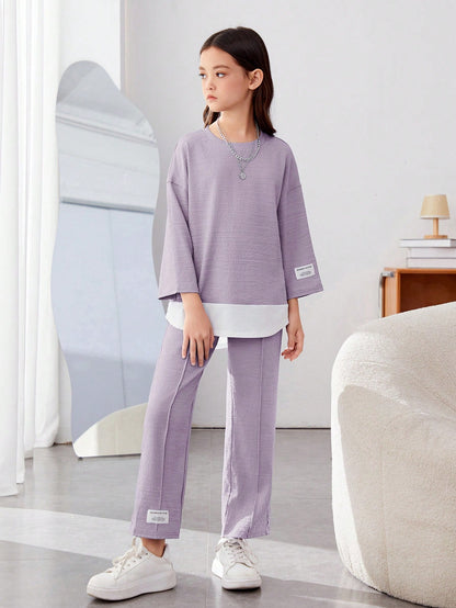 Girls Modern Oversized and  Pant Set ( Blue )