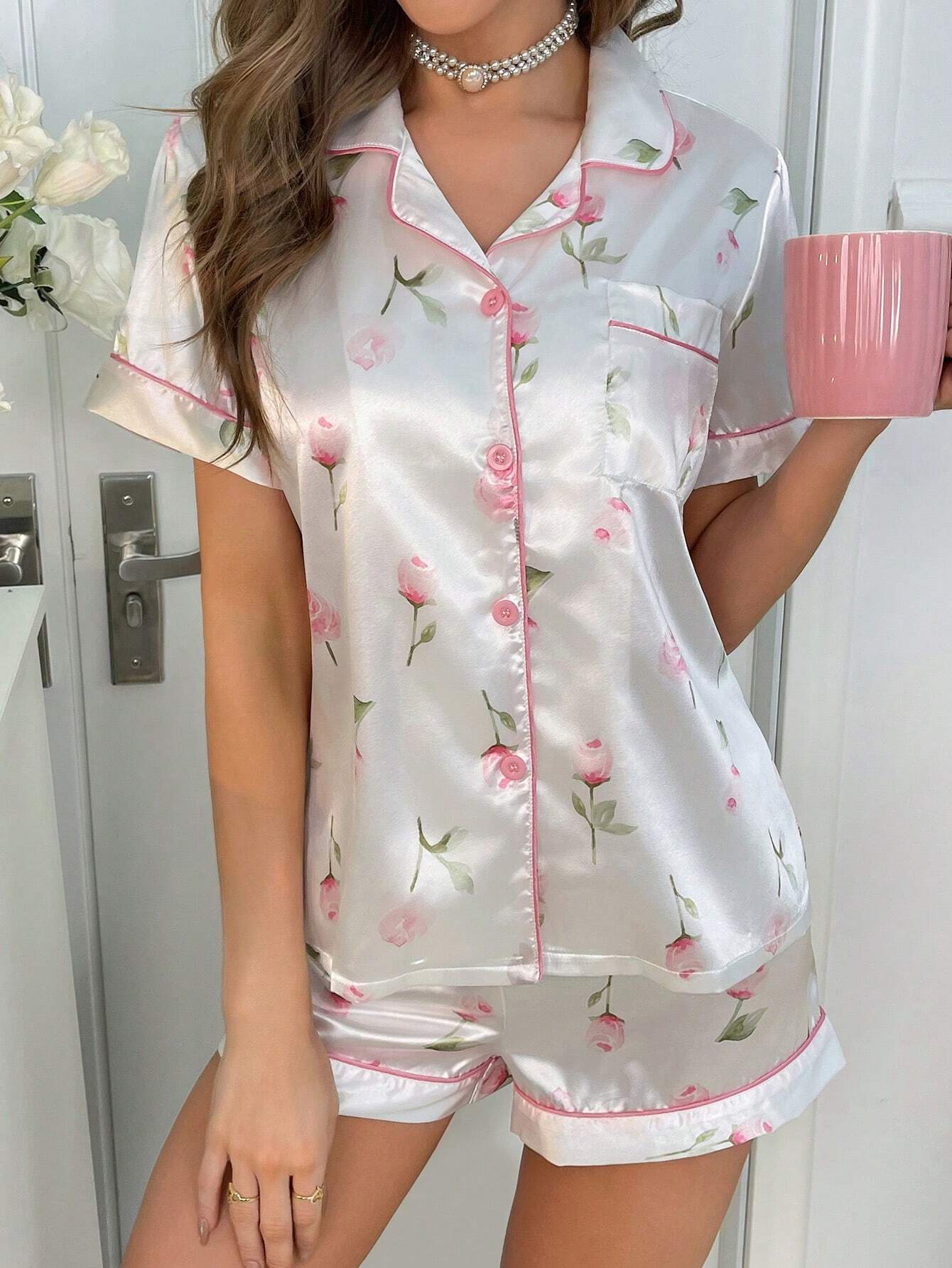 Rossy Pink Printed Nightsuit Set For Women