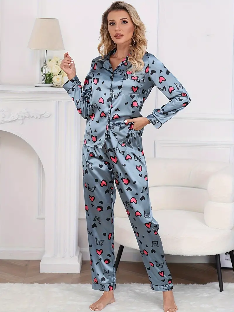 Grey Heart Printed Pajama Set