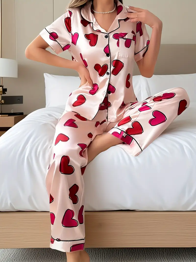 Red Heart Printed Pajama Set