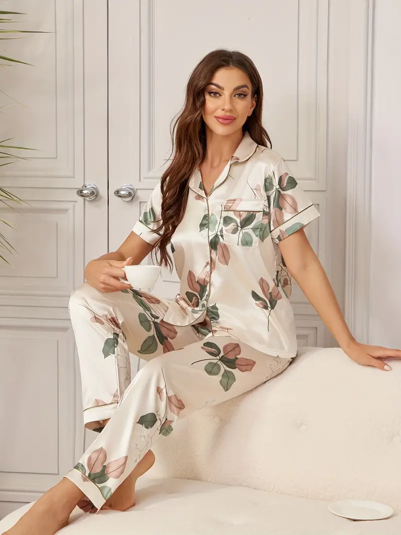 Beige Printed Pajama Set