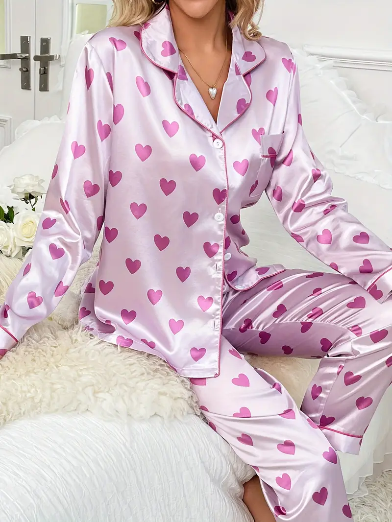 Lavender Heart Printed Pajama Set