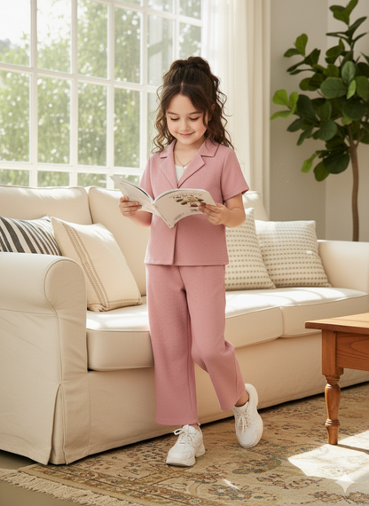 Girls Jacket and Wide legs Pants Co-ords Set ( Pink )