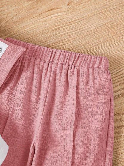 Girls Modern Oversized and  Pant Set ( Pink )