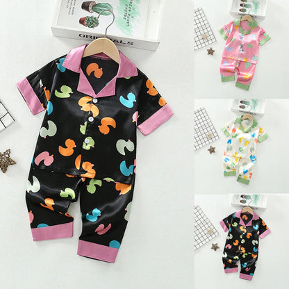 Black Duck Printed Collared Unisex Kids Nightsuit Set