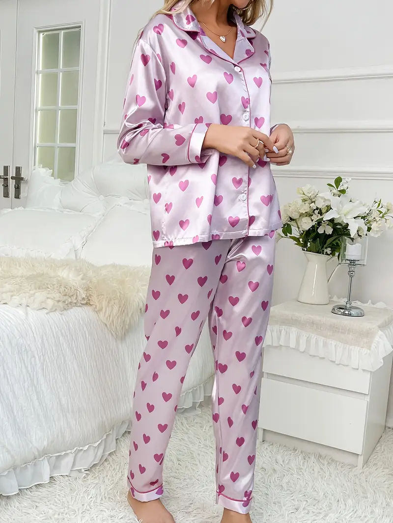 Lavender Heart Printed Pajama Set