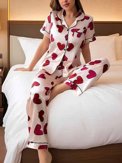 Red Heart Printed Pajama Set