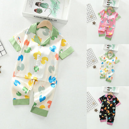 White Duck Printed Collared Unisex Nightsuit Set For Kids