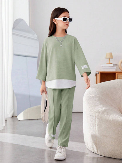 Girls Modern Oversized and  Pant Set ( Green )