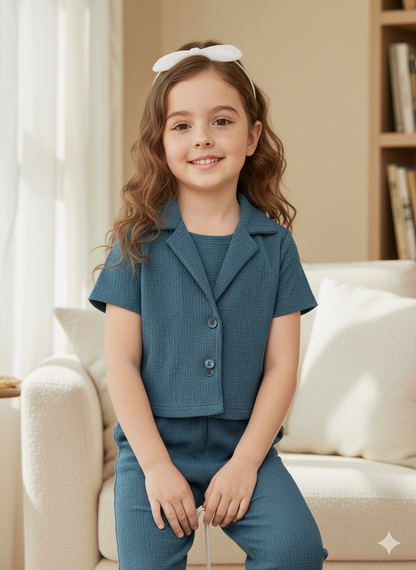 Girls Jacket and Wide legs Pants Co-ords Set ( Airforce )