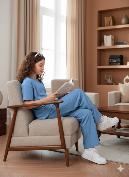 Girls T-shirt and Wide legs Pants Co-ords Set ( Light Blue )