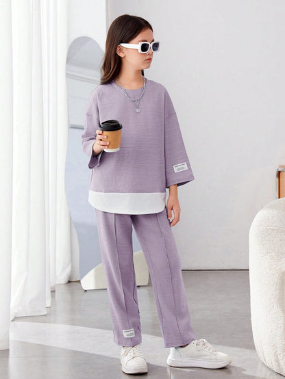 Girls Modern Oversized and  Pant Set ( Blue )