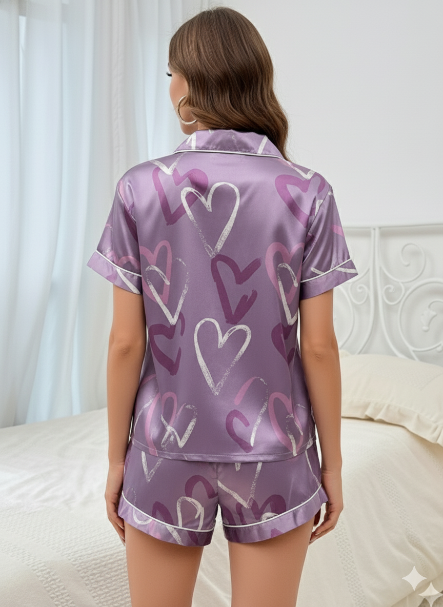 Purple Heart Printed Shorts Set