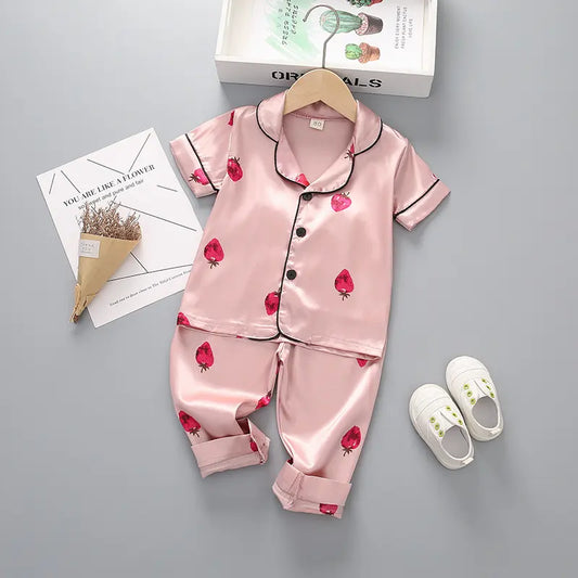 Strawberry Printed Unisex Nightsuit Set For Kids