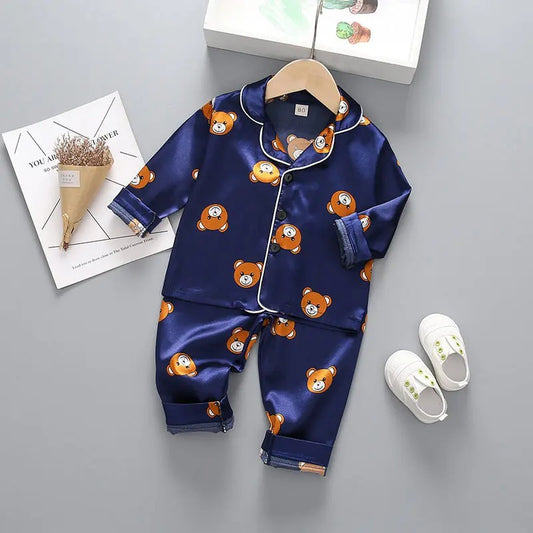 Blue Panda Printed Unisex Nightsuit Set For Kids